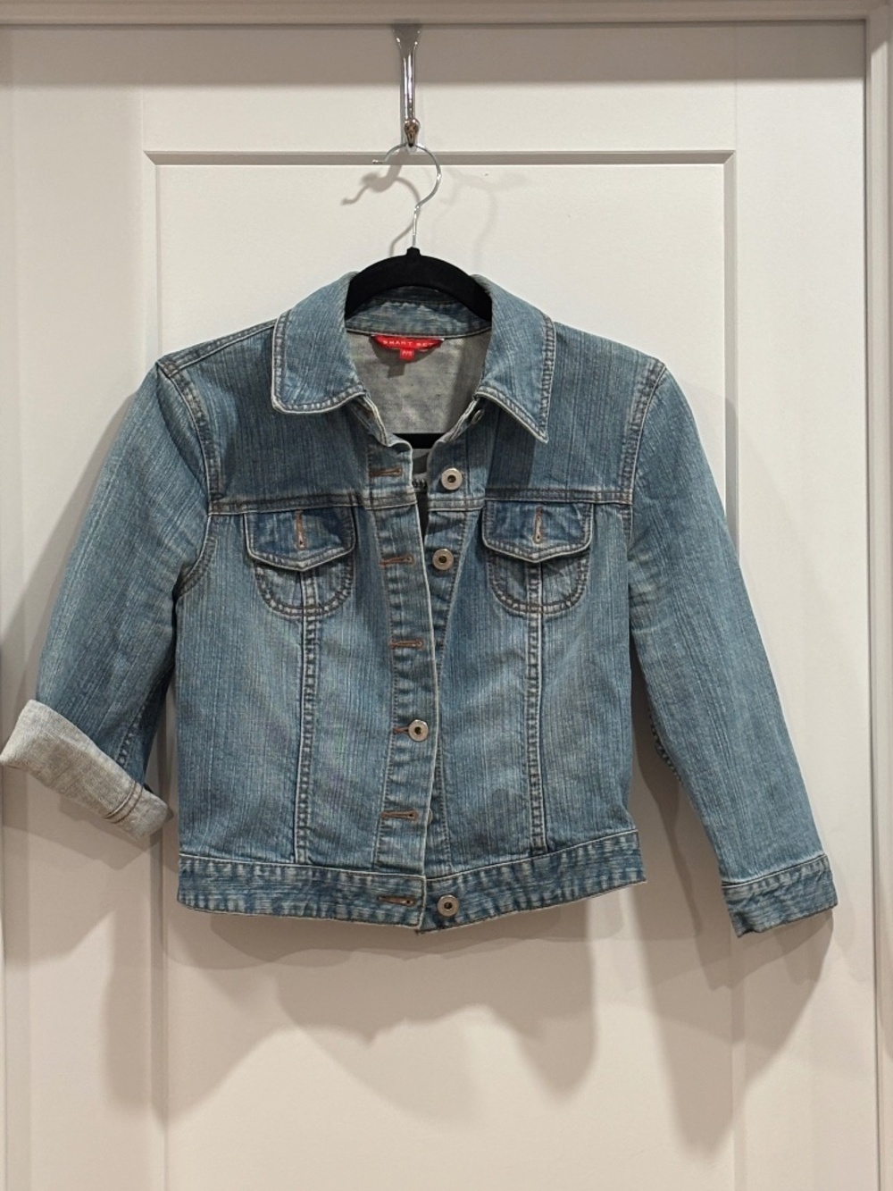 Smart Set Vintage Medium Wash Cropped Denim Trucker Jacket Y2K